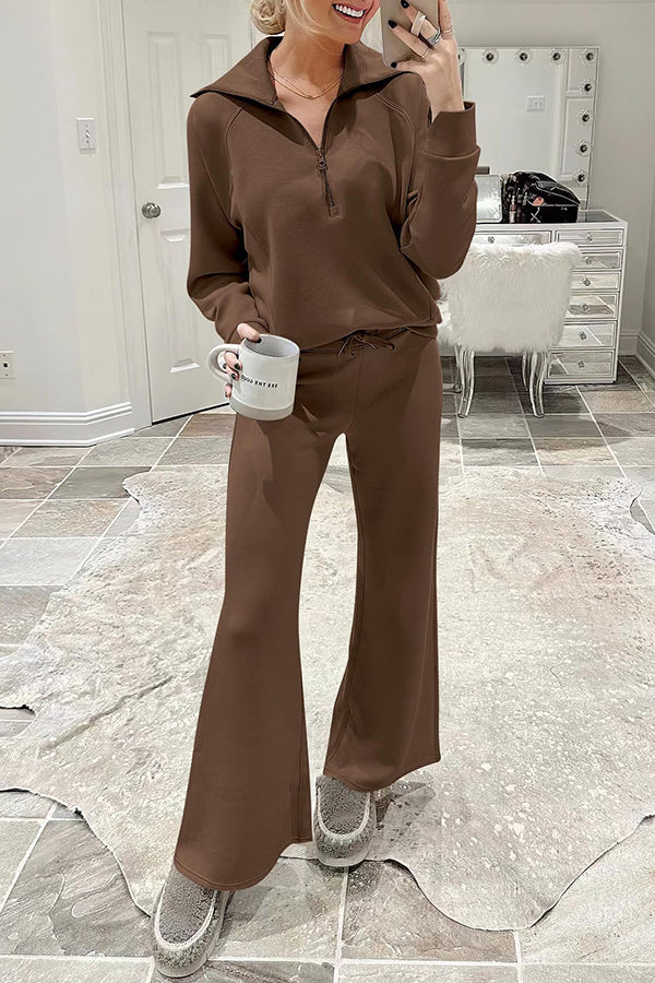 Comfy and Cute Zipper Pullover and Elastic Waist Pocket Lounge Pants Suit