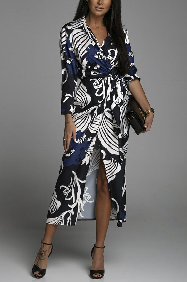 Lasting Daydream Printed Wrap Shirt Midi Dress