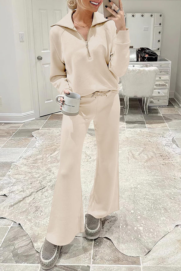 Comfy and Cute Zipper Pullover and Elastic Waist Pocket Lounge Pants Suit