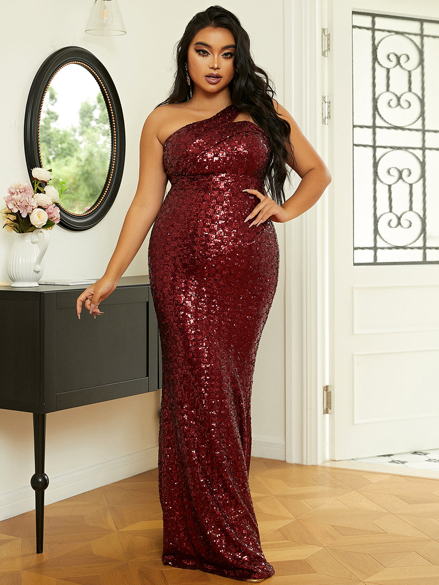 One Shoulder Mermaid Hem Sequin Formal Dress M02050