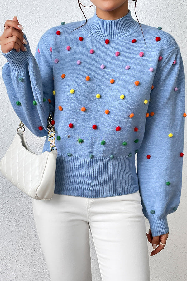 Karla Colorful Thread Ball Patchwork Crew Neck Pullover Sweater