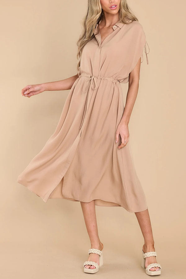 My Favorite Moments Pocketed Ruched Adjustable Waist Midi Dress