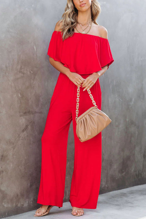 Esme Off The Shoulder Pocketed Elastic Waist Jumpsuit