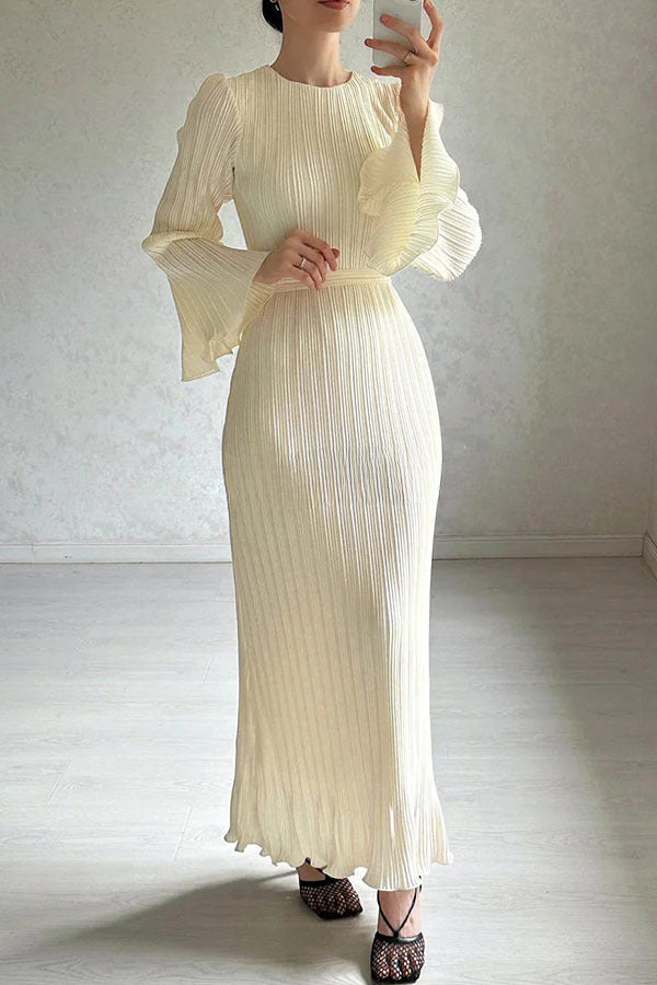 Victoria Pleated Bell Sleeve Back Tie Up Maxi Dress