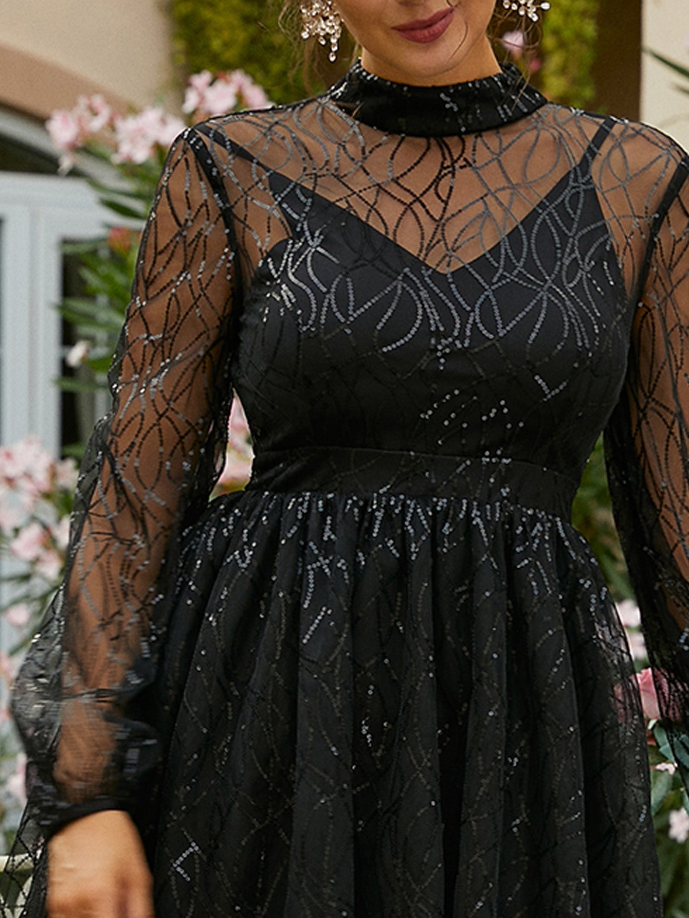 High Neck A-Line Sequin Black Homecoming Dress XJ1543