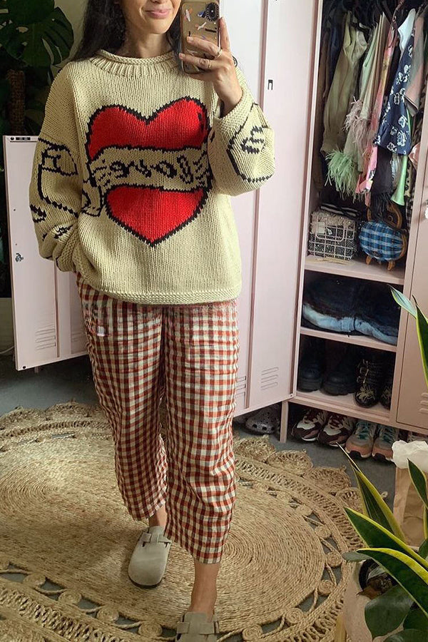 Love Is A Gift Creative Love Pattern Knit Loose Pullover Sweater