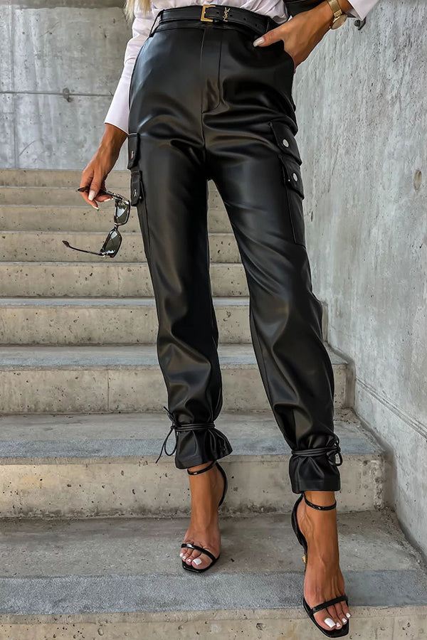 Ralph High Rise Pocket Belt Lace Up Leather Pants