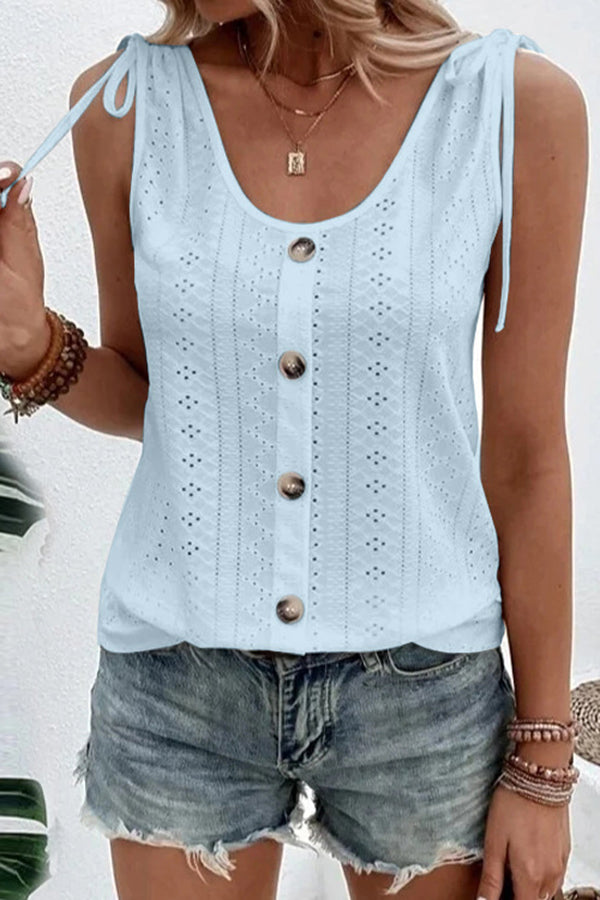 All about Spring Button Up Hollow Out Tank Top