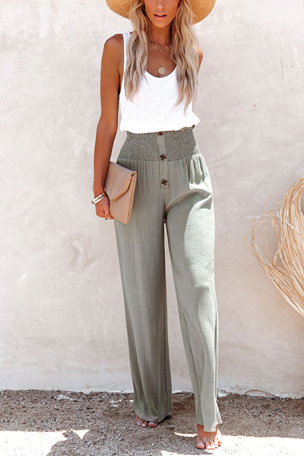 Kamille Linen Blend High Rise Smocked Pants