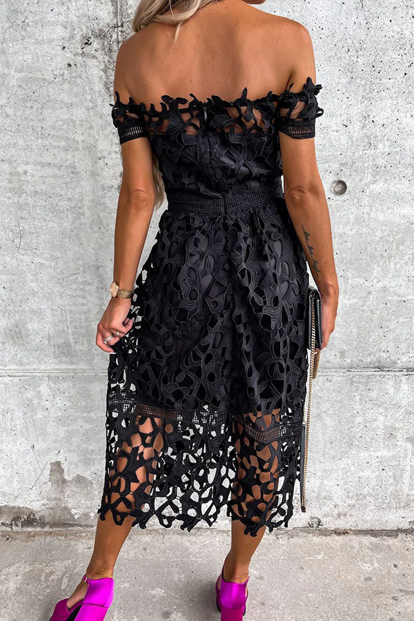 Dream Date Off Shoulder Crochet Lace Midi Dress