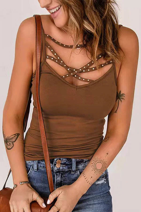 Rhinestone Crisscross Strappy Cami Top