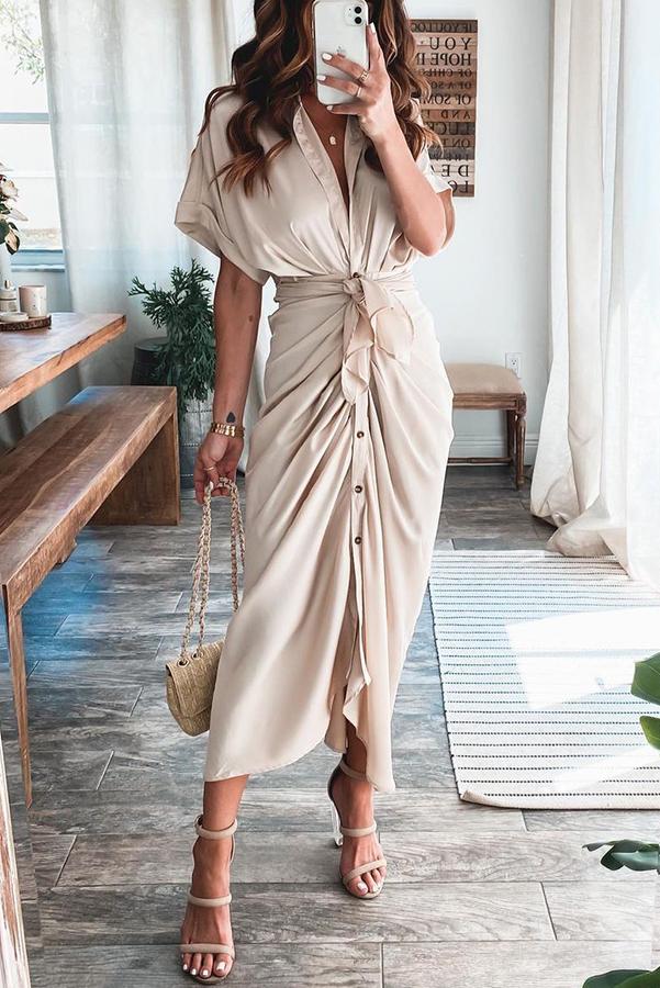 Amazing, Satin Button Down Style Drape Dress