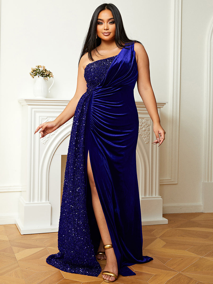 Plus Size Formal One Shoulder Split Thigh Prom Dress PXH2356