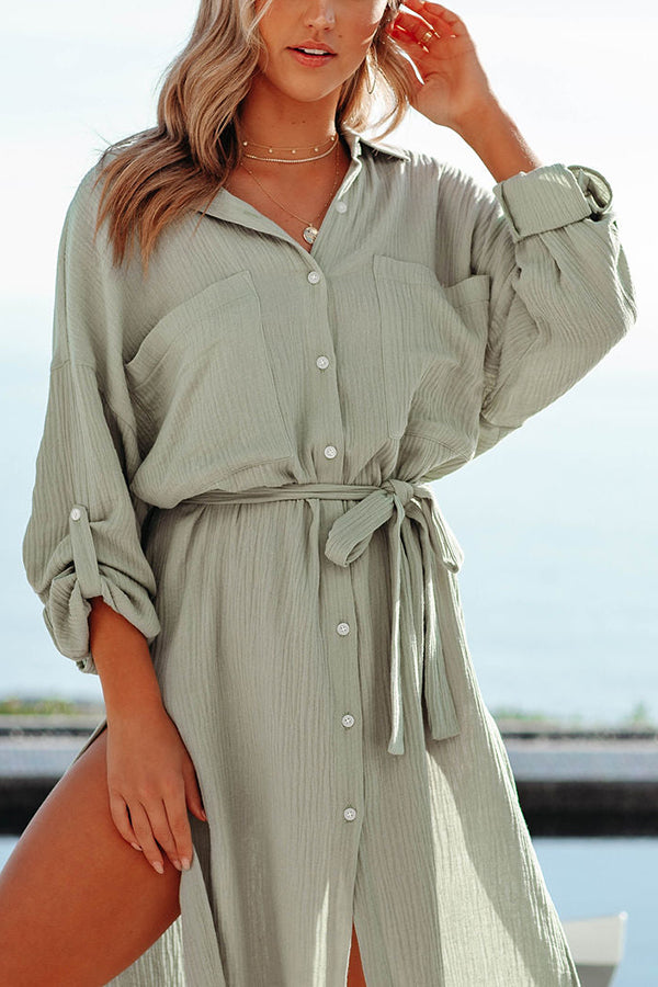 Sail The Coast Cotton Blend Cover Up Shirt Dress