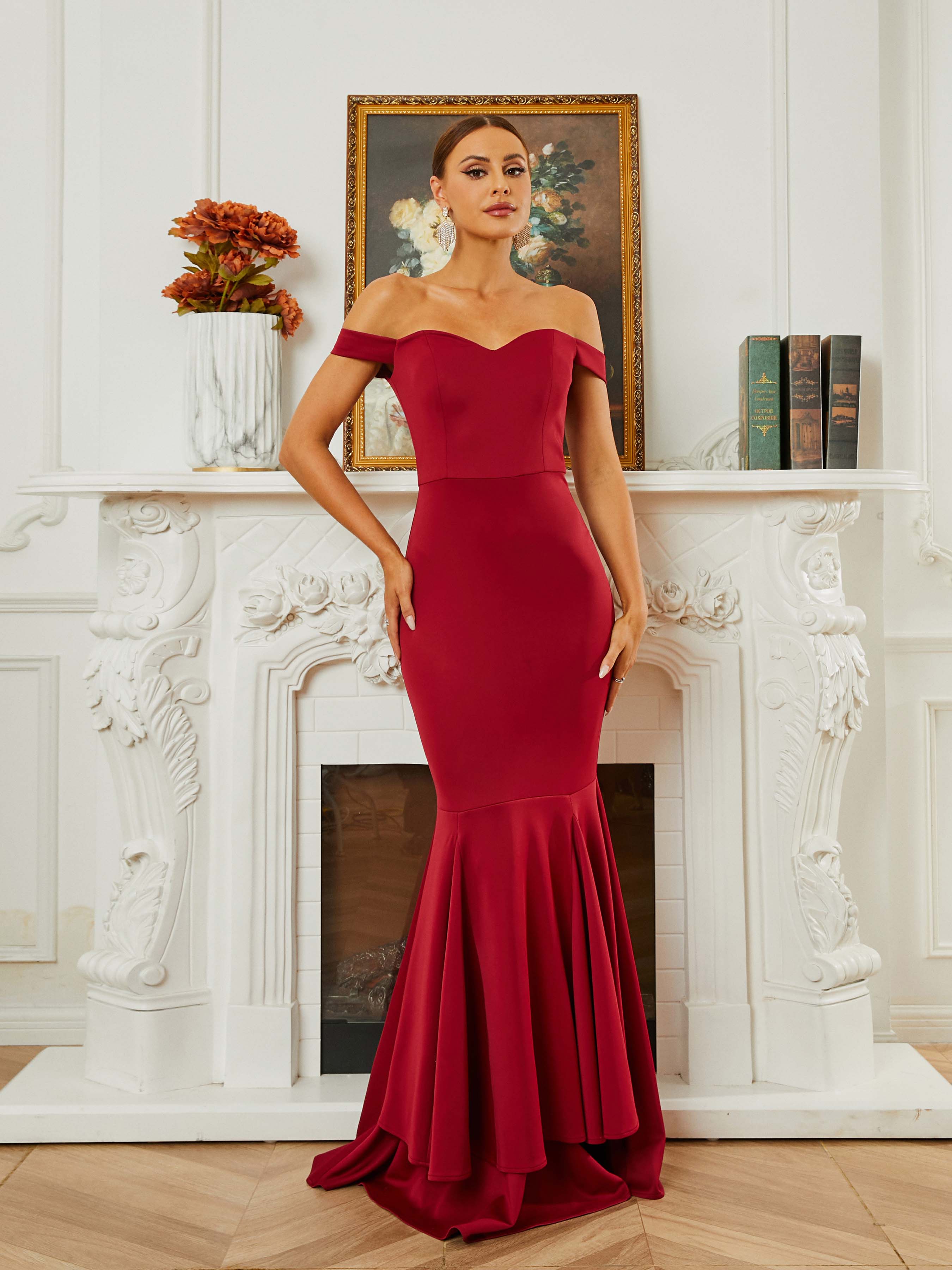 Strapless Backless Off Shoulder Mermaid Ruffled Evening Dress XJ2597