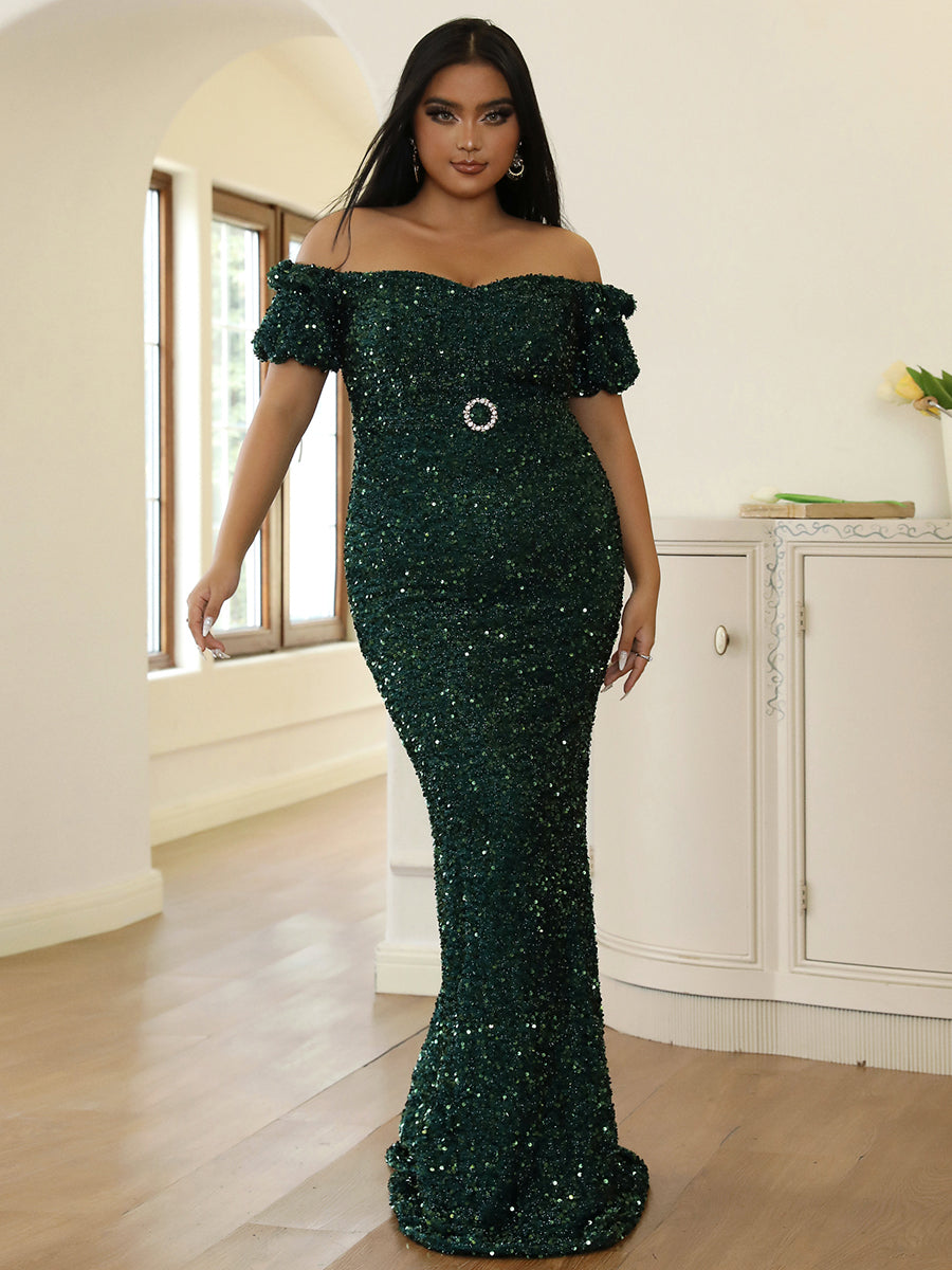 Plus Size Backless Sequin Mermaid Evening Dress PWY96