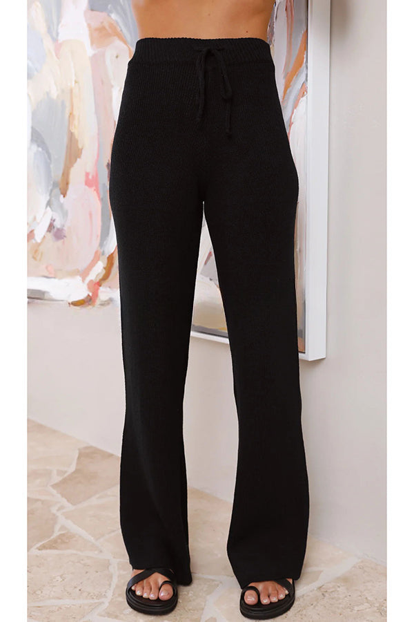 Zita Knit Open Sides Tie- Up Top and Adjustable Elastic Waist Flare Pants Set