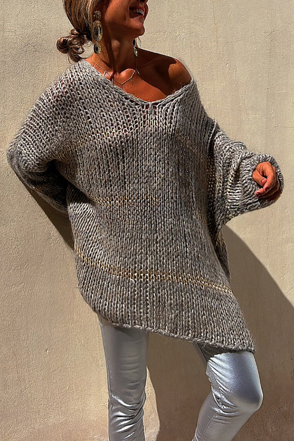 Autumn Brunch Knit Striped Colorblock Loose Pullover Sweater