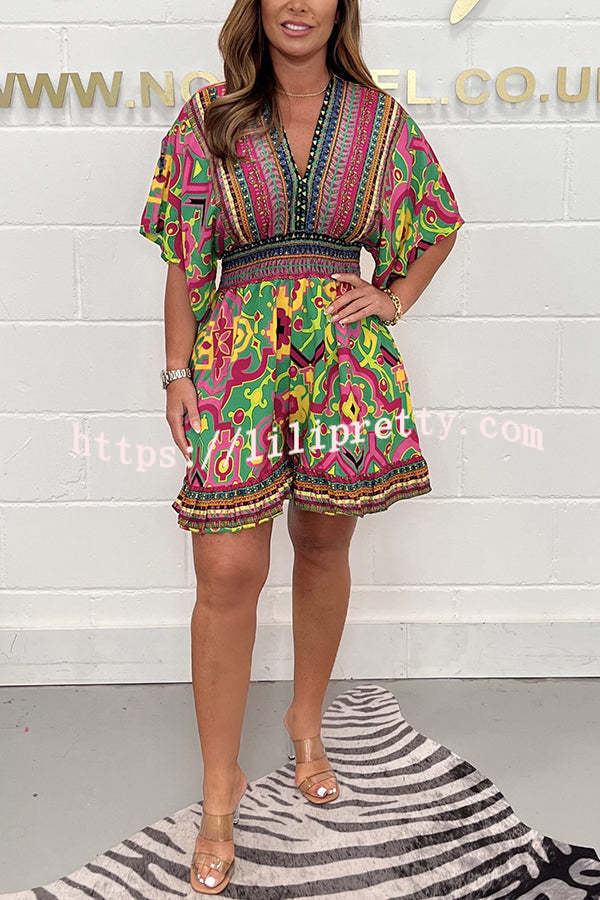 Gorgeous Printed Elastic Waist Loose Romper