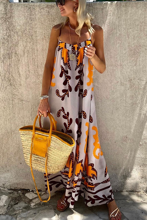 Sunday Multicolor Palette Ethnic Printed Loose Cami Maxi Dress