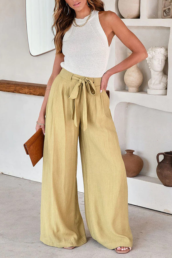 High Waist Pocket Tie Long Pants