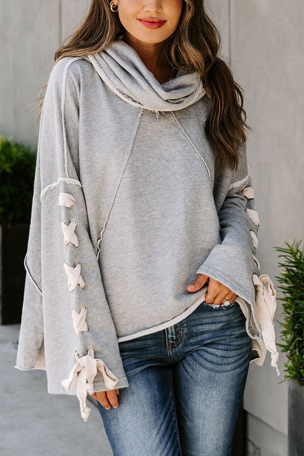 Lace Up Hooded Dolman Sleeve Hoodie