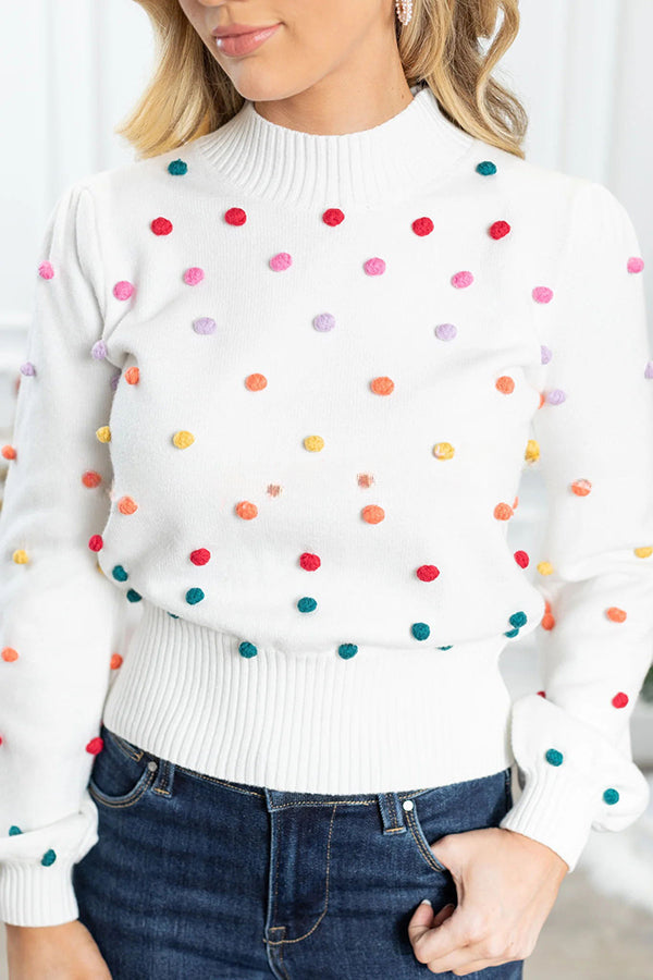 Karla Colorful Thread Ball Patchwork Crew Neck Pullover Sweater