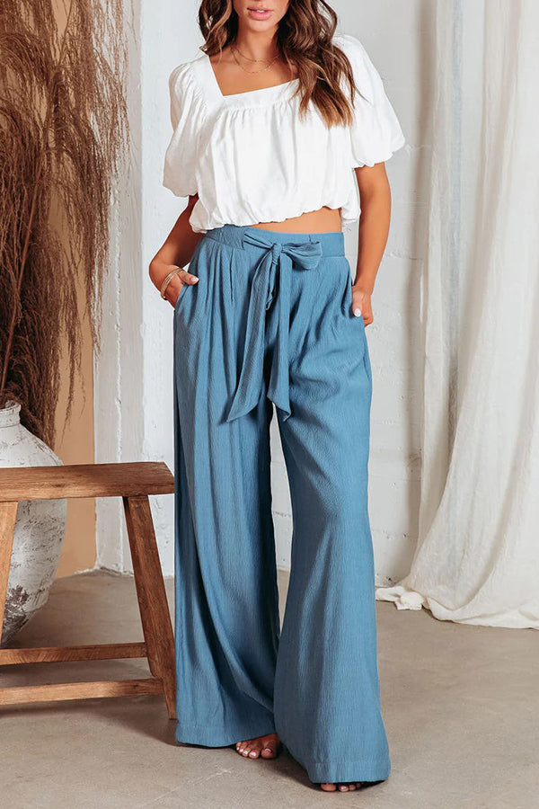 High Waist Pocket Tie Long Pants