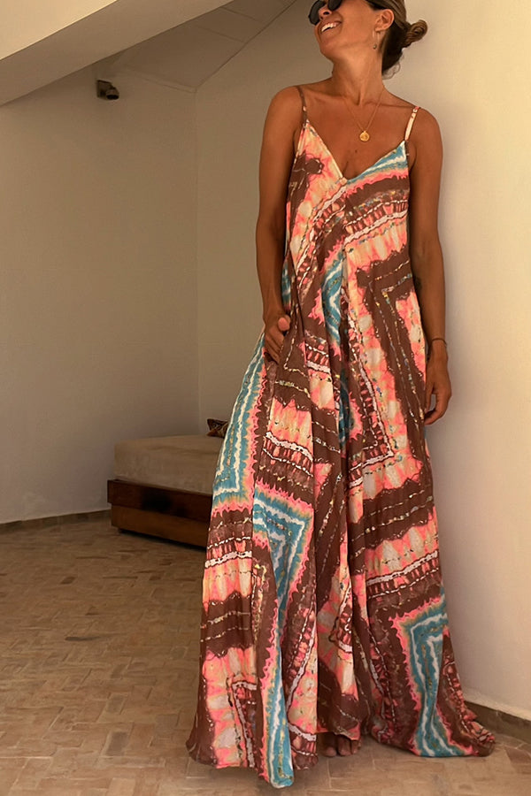 Beautiful Destination Tie-dye Print Pocketed A-line Maxi Dress