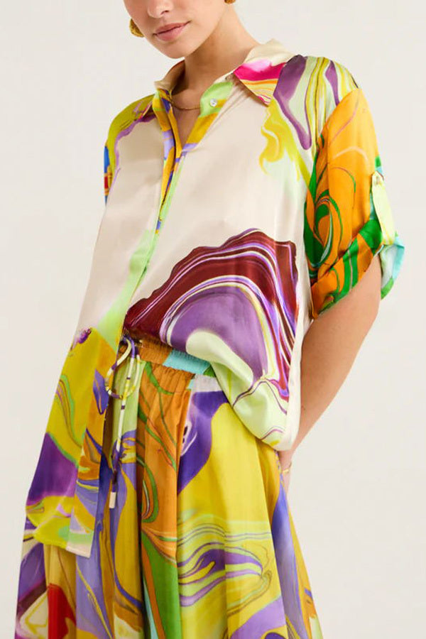 Elevate Your Resort Satin Multi Print Relaxed Blouse