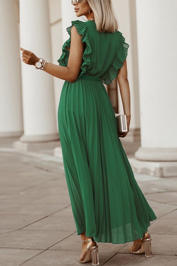 Lost Soul V Neck Pleated Maxi Dress