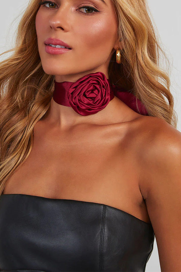 Choker Tassel Satin Flower Necklace