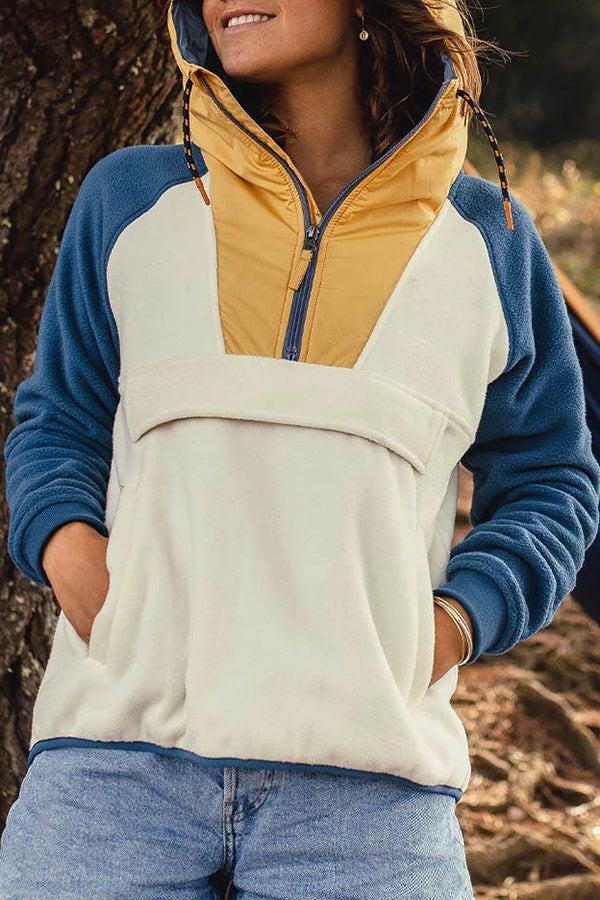 Alexander Plush Color Block Half Zip Pocket Hoodie