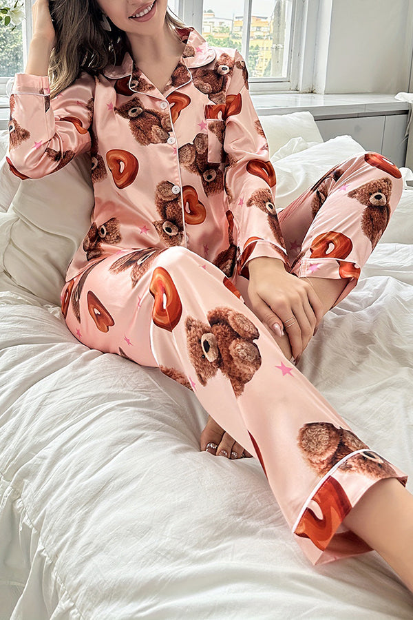 Beautifully Printed Lapel Pocket Button Lounge Pant Suit