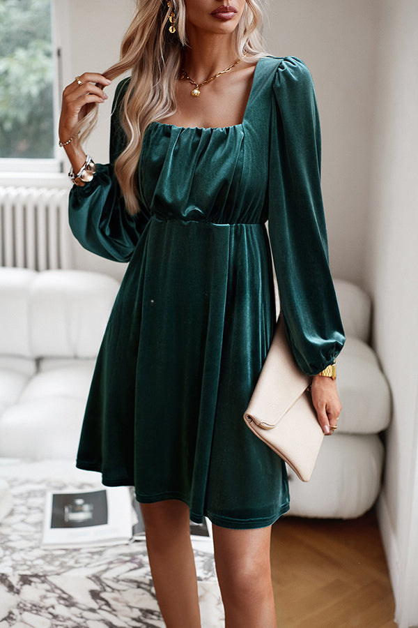 Velvet Square Neck High Waist Mini Dress