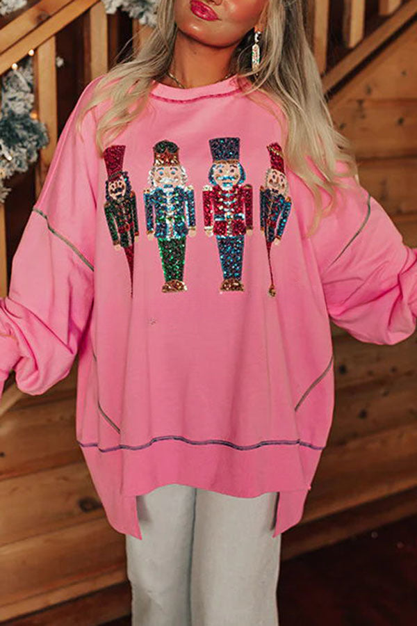 Adorable Nutcracker March Sequin Pullover Sweatshirt