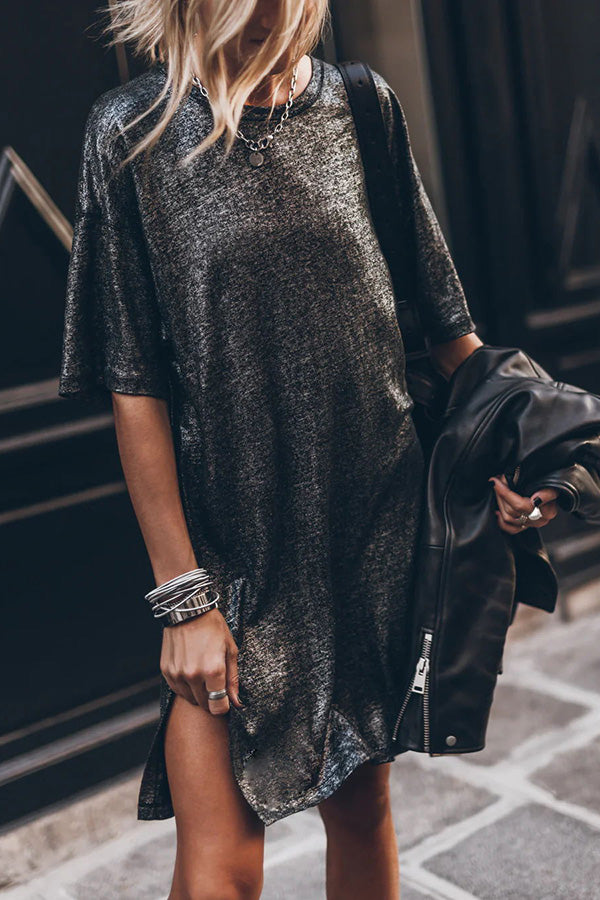 The Dark Sparkly Relaxed Slit T-shirt Mini Dress