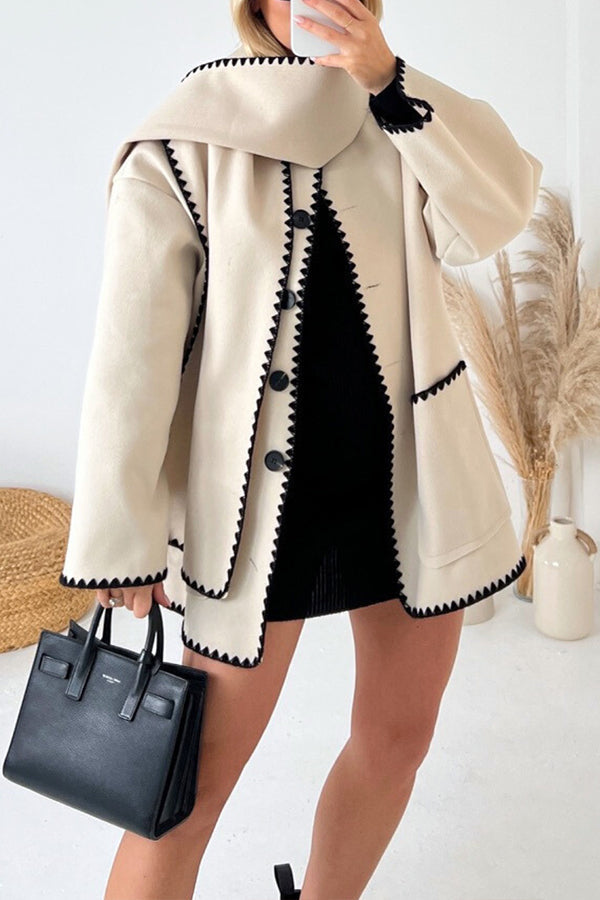 TORI CREAM WOOL LIKE SCARF TAILORED COAT