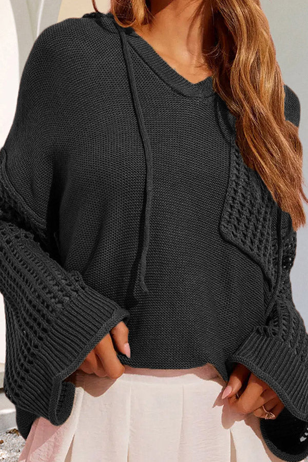 Cutout pocket pullover hooded top