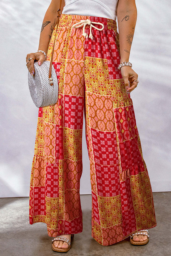 Moxy Bohemian Patchwork Drawstring Wide Leg Pants