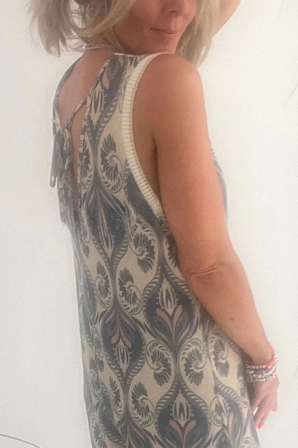 Moroccan Inspired Printed Texture V-neck Loose Jumpsuit