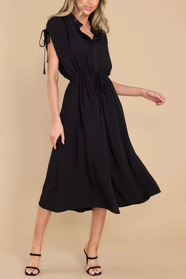 My Favorite Moments Pocketed Ruched Adjustable Waist Midi Dress