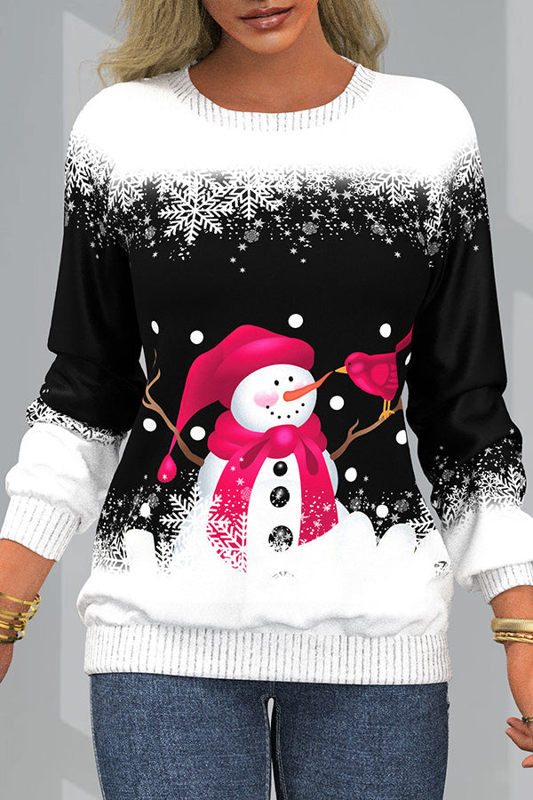 Christmas Print Pullover Long Sleeve Sweatshirt