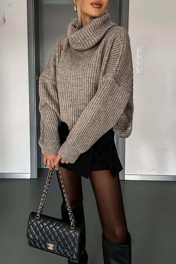 Ideally Yours  Knit Turtleneck Back Cutout Loose Sweater