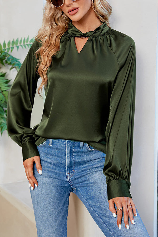 Vip Flight Plans Satin Twist Cut Out Neck Blouse