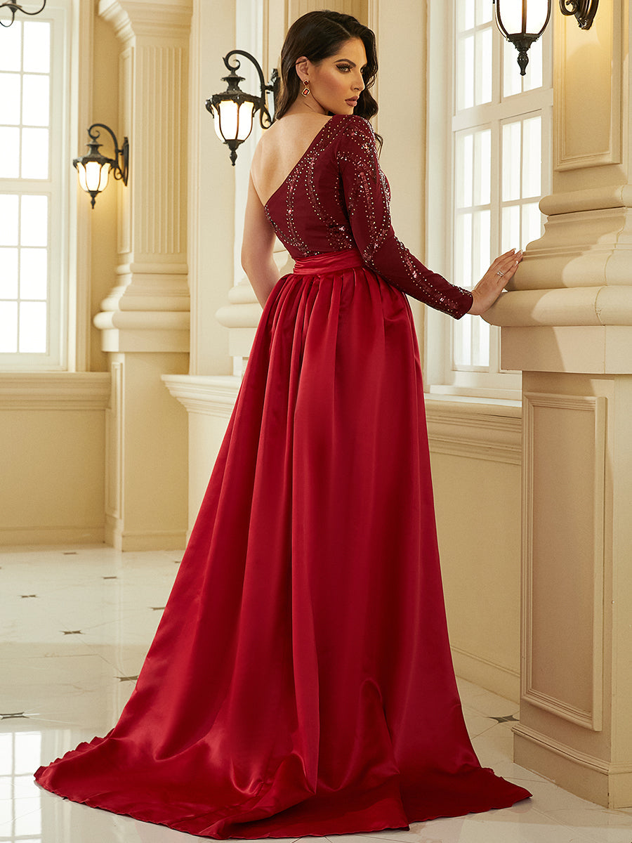 One Shoulder Cloak Sequin Prom Dress XH2172