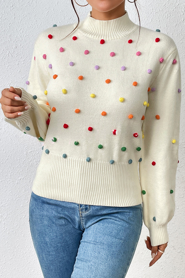 Karla Colorful Thread Ball Patchwork Crew Neck Pullover Sweater