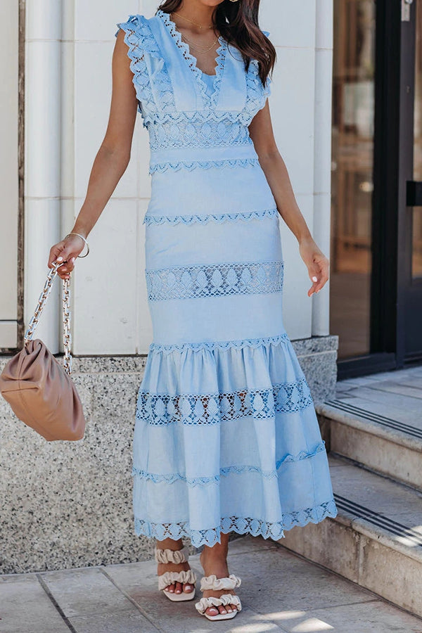 Be The One Crochet Lace Tiered Midi Dress