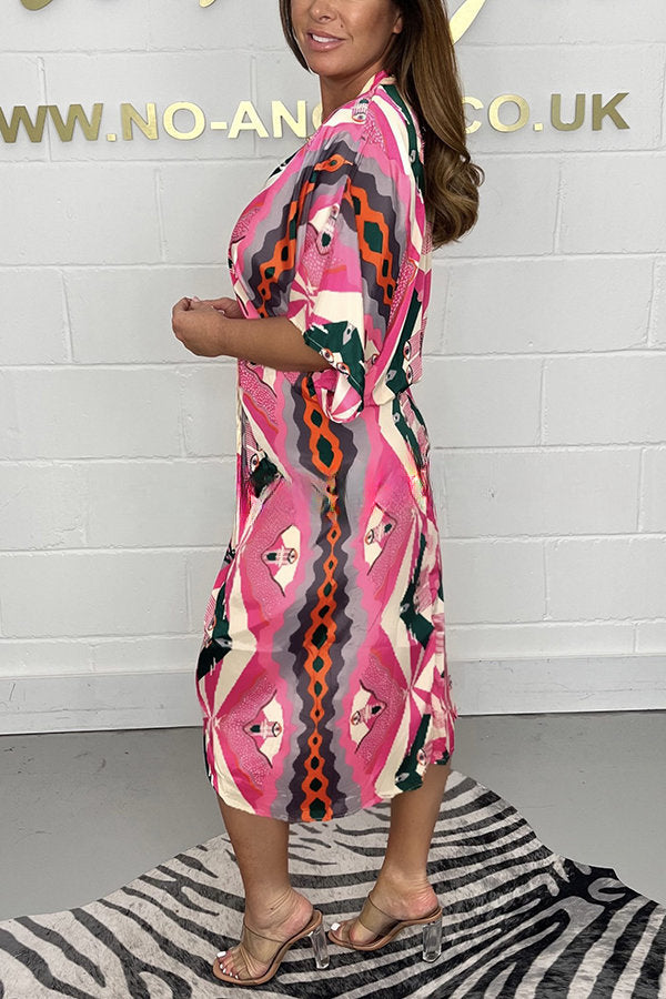 Signature Sweetie Multi Print V-neck Kimono Midi Dress