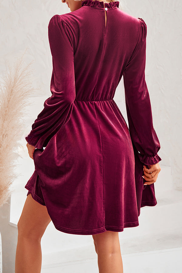 Turtleneck Long Sleeve Velvet Mini Dress